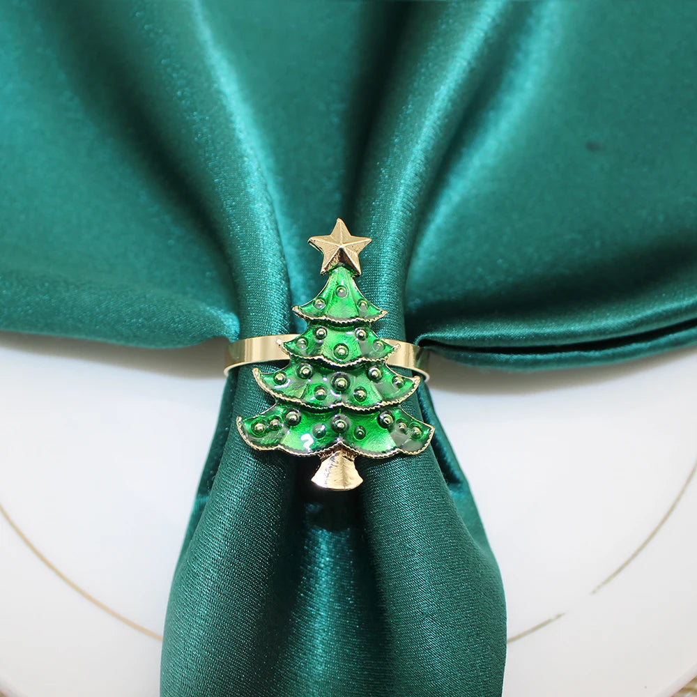 6Pcs Rustic Christmas Tree Napkin Rings Green Xmas Tree Napkin Holder for Christmas Thanksgiving Wedding Dinning Table Setting