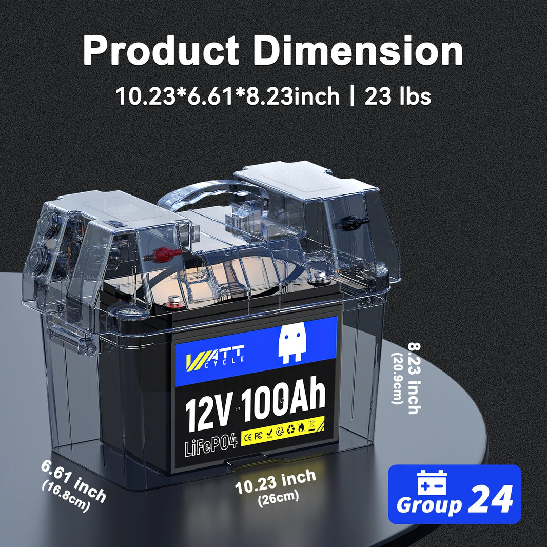 WattCycle Lithium Battery 12V 100Ah Compactly Designed A+ Cells LiFePO4 Battery For RV, Vans, Campers, Home Storage and more
