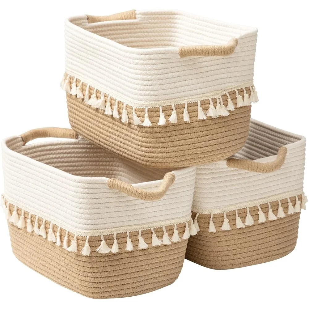 Cotton Rope Storage Bins Set of 3 Woven Baskets Stylish Organizing Home Storage Toys Blankets Essentials