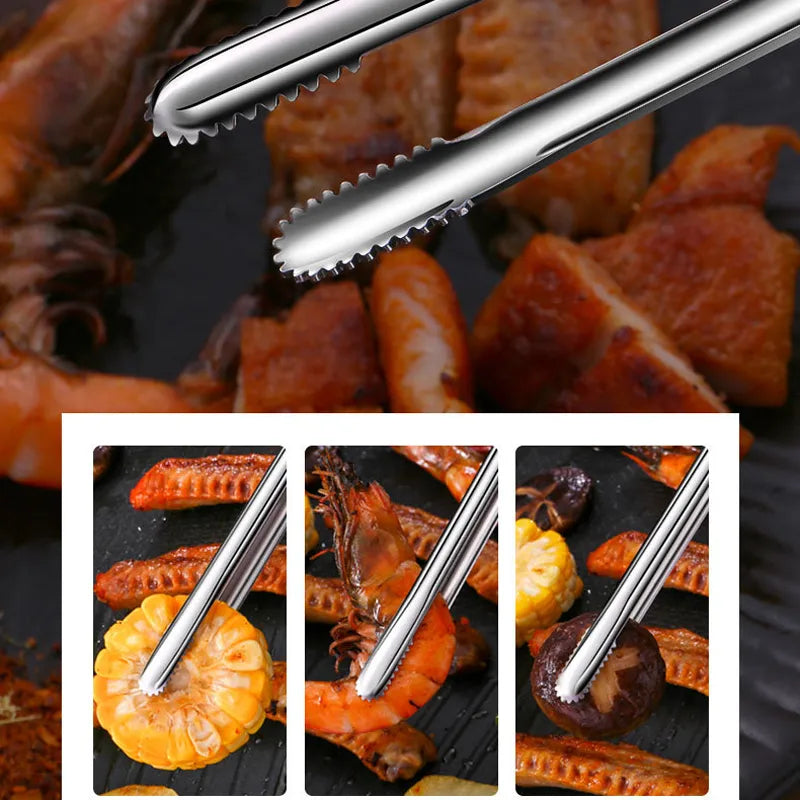 New Stainless Steel Grill Tongs Cooking Utensils For BBQ Baking Silver Kitchen Accessories Camping Supplies Free Shipping Item