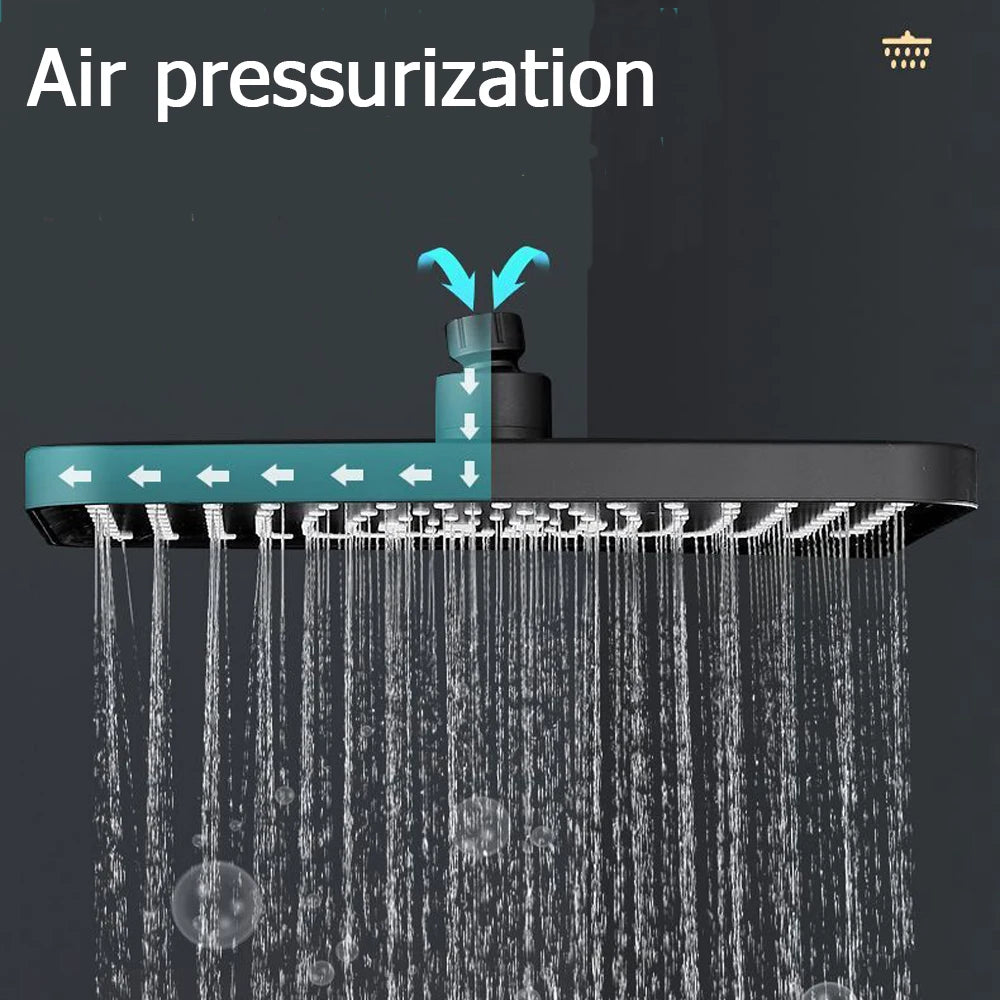 Big Panel Large Flow Supercharge Rainfall Ceiling Mounted Shower Head 360 Rotation High Pressure Abs Thicken Bathroom Shower