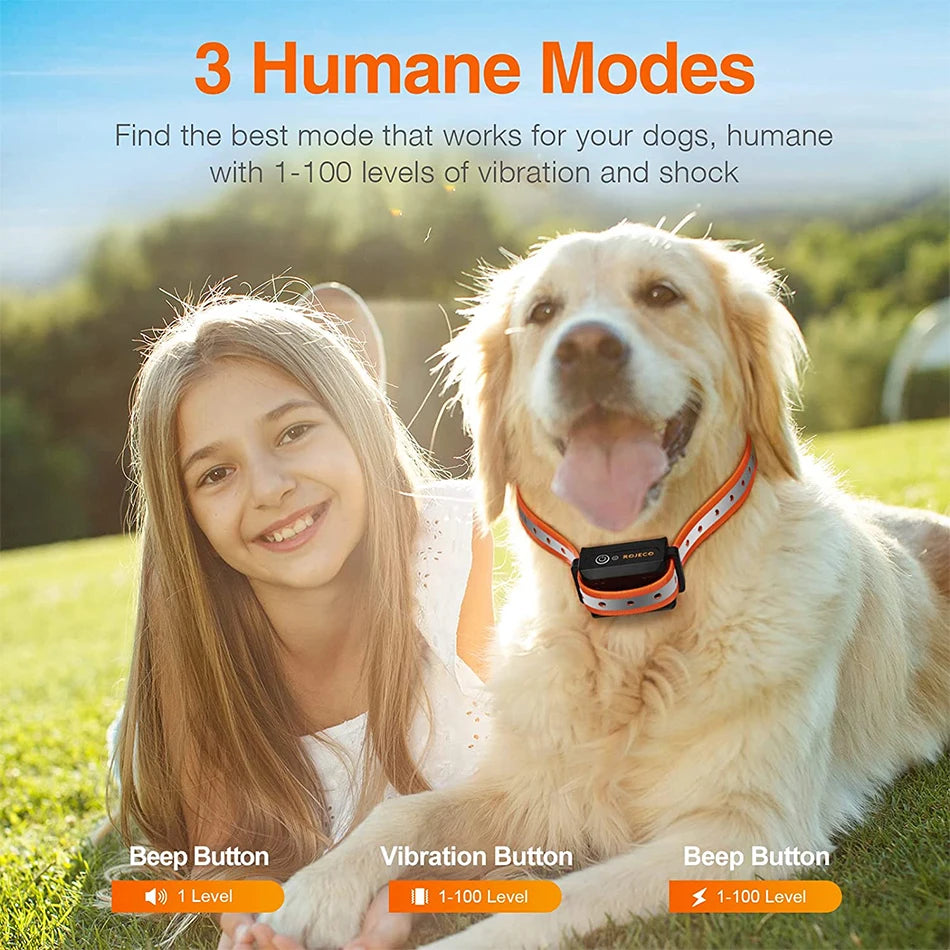 ROJECO 1000m Electric Dog Training Collar Remote Control Training Collar For Pet Rechargeable Dog Bark Control Stop Shock Collar