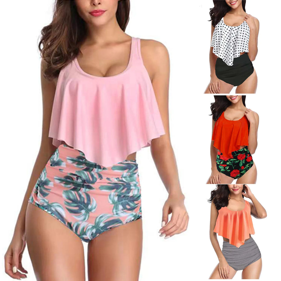 Swimwear Women Sexy Ruffle High Waisted Swimsuits 2 Piece Spaghetti Straps Tankini Bathin Plus Size Swimwear Women