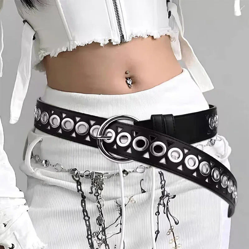 Unisex Runway Punk Leather Belt Female Fashion Rivet Gothic Decoration Wide Waistband For Women Gift For Women Y2K Jeans Belt