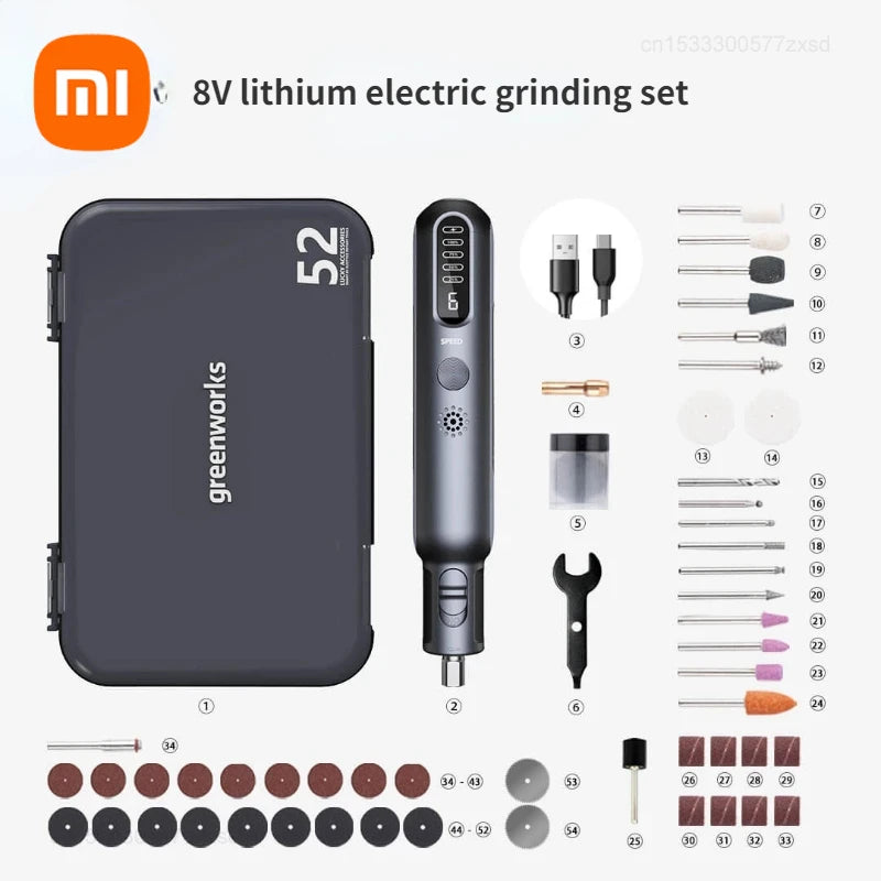 Xiaomi Greenworks USB Chargering Mini Grinder Cordless 80W 52pcs Grinder Rotary Tools Mini Drill Electric Carving Pen Grinder