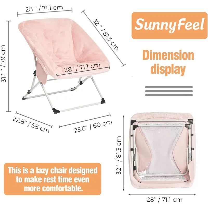 Comfy Folding Saucer Chair for All Seasons, Removal Faux Fur Soft Chair for Adults, Reading Chair for Living Room