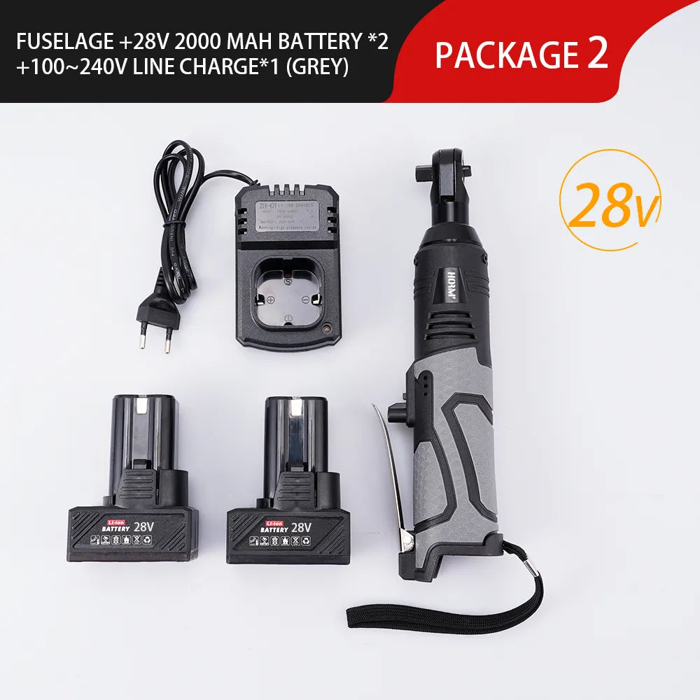 28V Cordless Electric Wrench 3/8 Ratchet Wrench set 75N.m Angle Drill Screwdriver to Removal Screw Nut Car Repair Tool Battery