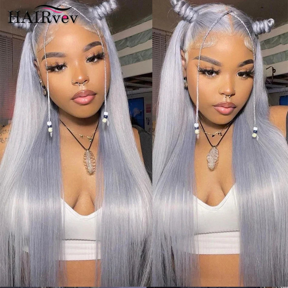 Silver Grey 13x4 Hd Lace Frontal Wig 100% Human Hair Grey Colored Straight Lace Front Wigs For Women Brazilian Glueless Wig Sale