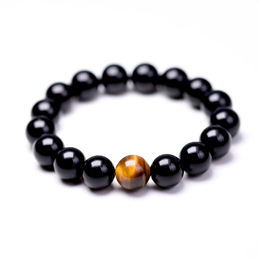 Natural Black Onyx with Tiger eye Stone Beads Men Jewelry Bracelet 12 Constellation Leo Lovers Energy Balance Bracelet