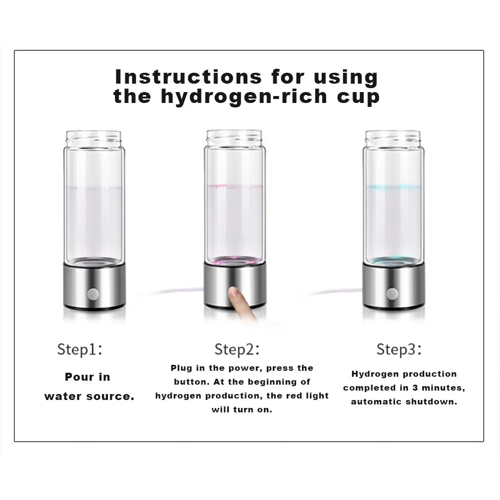 420ml Hydrogen Generator Water Cup Filter Ionizer Maker Hydrogen-Rich Water Portable Super Antioxidants ORP Hydrogen Bottle