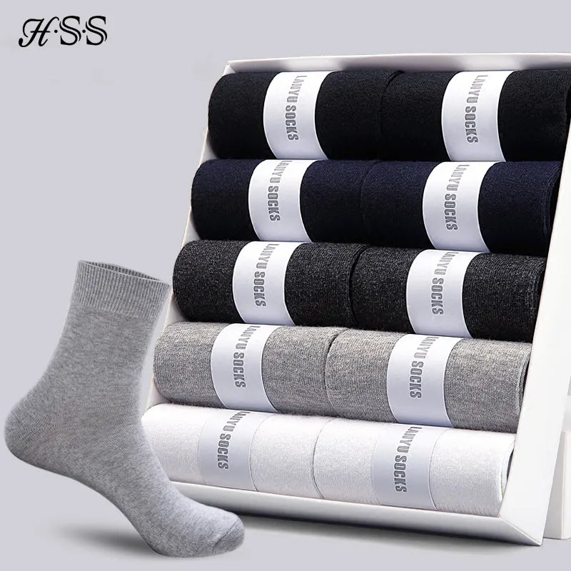 HSS 2023 Men's Cotton Socks New styles 10 Pairs / Lot Black Business Men Socks Breathable Spring Summer for Male US size(6.5-12)