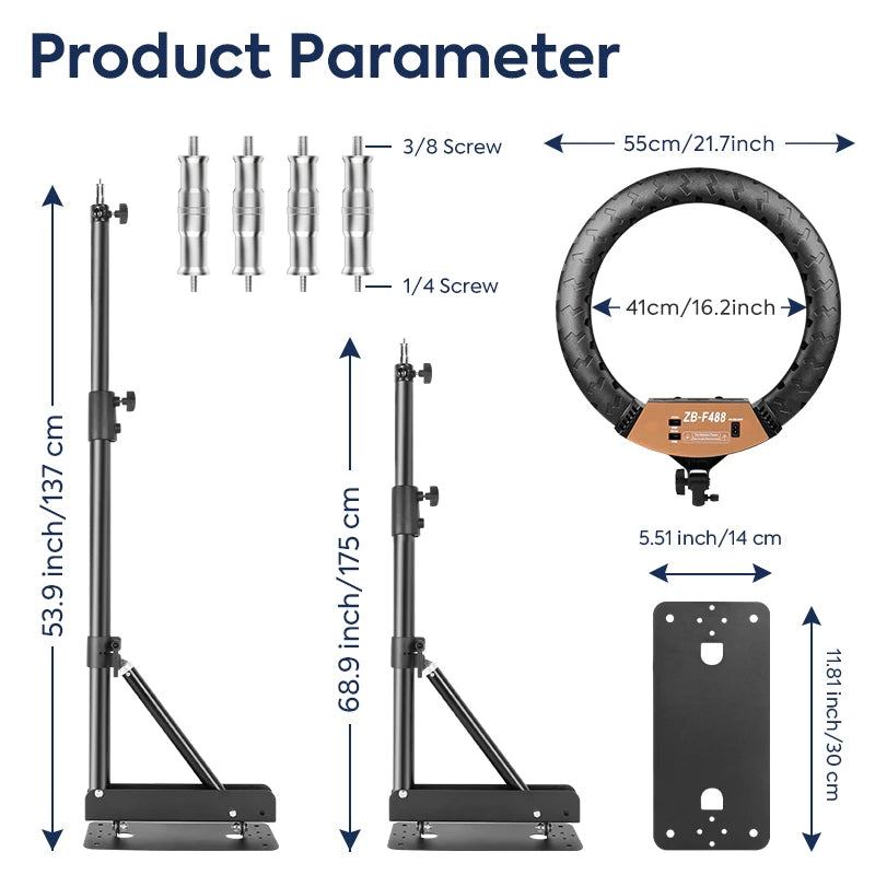 22in Ring Light Wall Mount,137/175cm Wall Mounting Triangle Boom Arm With Dimmable Light For Photography,Studio Kit Video Lights