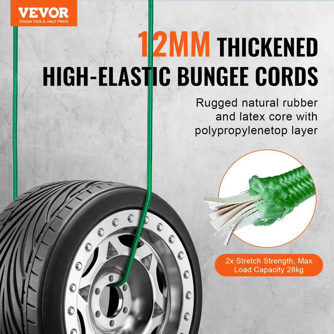 VEVOR 32pcs Elastic Bungee Cords Straps Assorted Lengths Heavy Duty Bungee Ropes for Bike Tents Camping RVs Trunks Luggage Racks