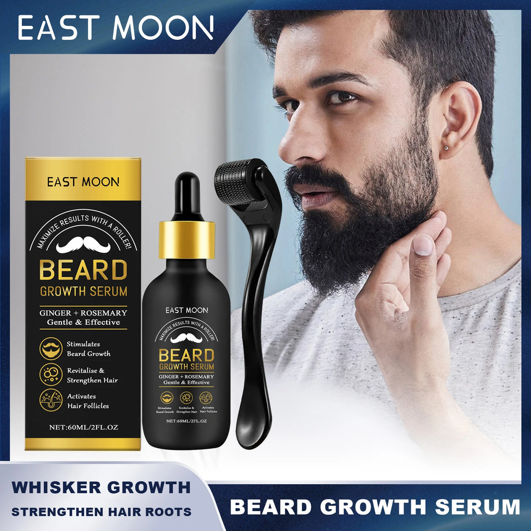 East Moon Beard Growth Serum Set Promotes Whisker Growth Strengthen Hair Roots Soften Skin Moisturizing Hydration Beard Care
