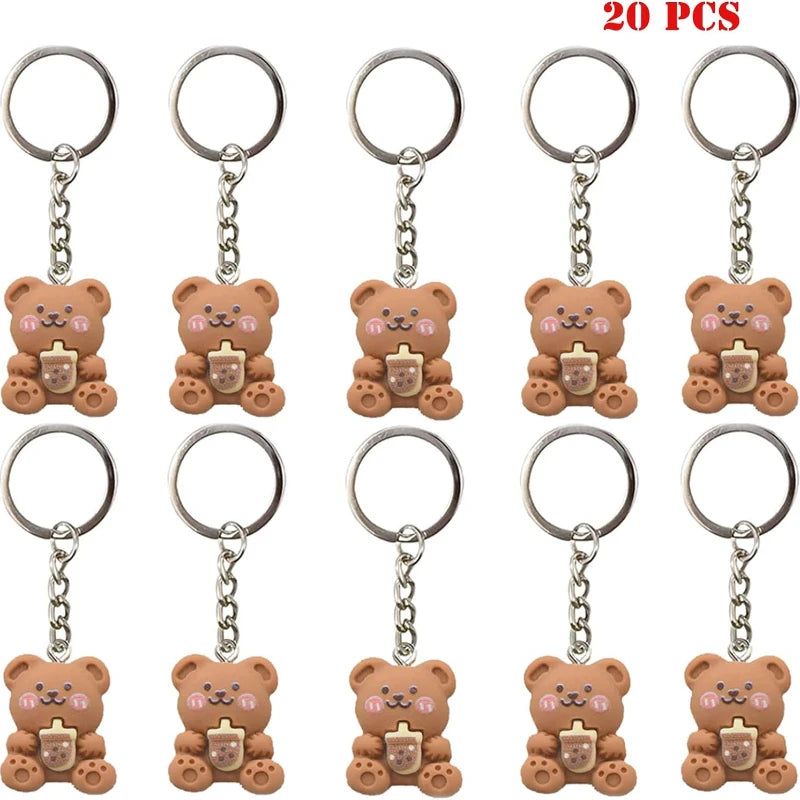 20 Sets Baby Shower Favors for Guest  Bear Keychains Thank You Kraft Tags Organza Bags Bear Party Favors Birthday Baptism Gifts