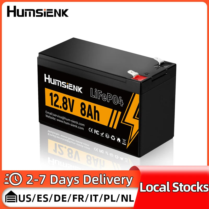 Humsienk 12V 8Ah LiFePO4 Lithium Battery Up to 15000 Cycles Portable Lightweight Low Tem Protection Home Storage Backup Power