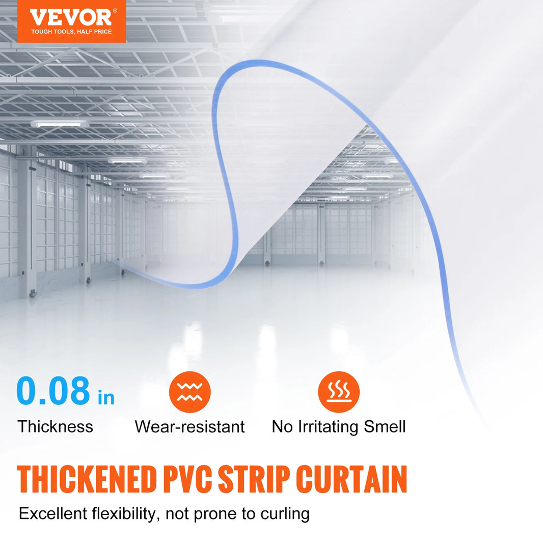 VEVOR 0.08" Thickness PVC Strip Curtain 84" x 38" Plastic Windproof Door Freezer Curtain Hanging Strips for Warehouse Home