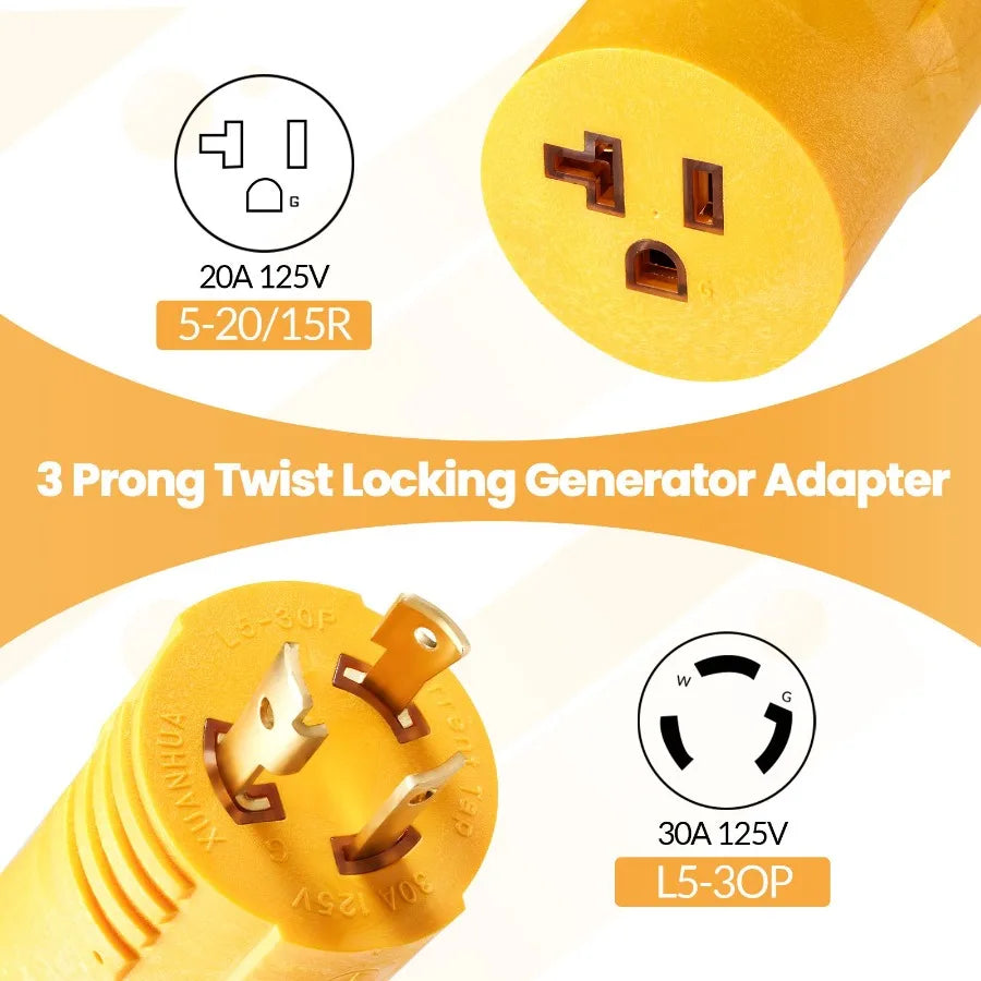 NEMA L530P to 515 20R RV Generator Adapter MECMO Marine 30 Amp to 110 15 Amp Household Regular Connector 30A 3 Prong Twist Lock