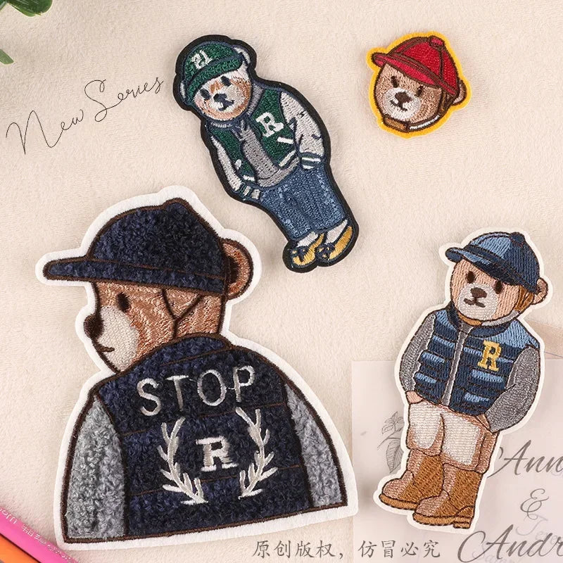 Bear Embroidery Patch, Cute Cartoon Bear Patches for Jackets Jeans Clothes DIY Accessory Iron On Patches for Clothes