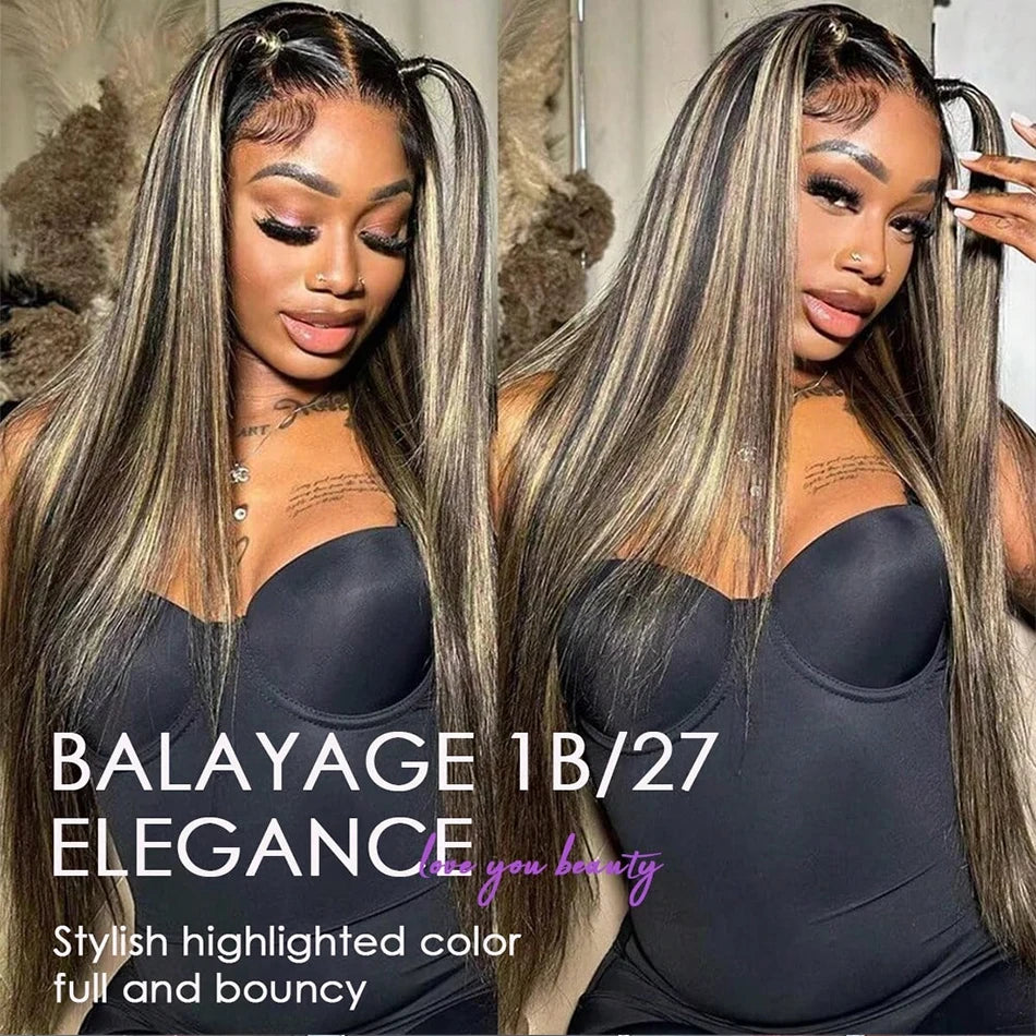 1B/27 Straight Highlight 13x4 HD Lace Wigs Human Hair 30 Inch Frontal Wig  Colored Brazilian Hair Front Wig For Women