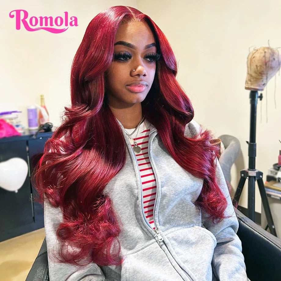 Burgundy 13x6 Hd Lace Frontal Human Hair Wig 99j Colored Body Wave Human Hair Wigs Red 13x4 30 Inch Lace Front Wig Human Hair