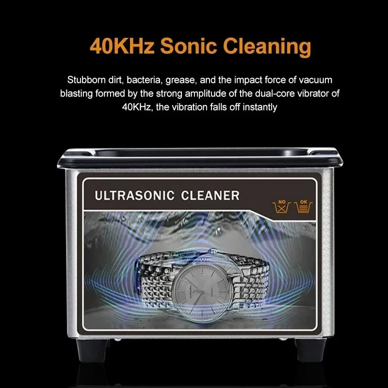 0.8L Ultrasonic Cleaner Portable Household Cleaning Machine for Watches Contact Lens Glasses Denture Teeth Electric Makeup Razor