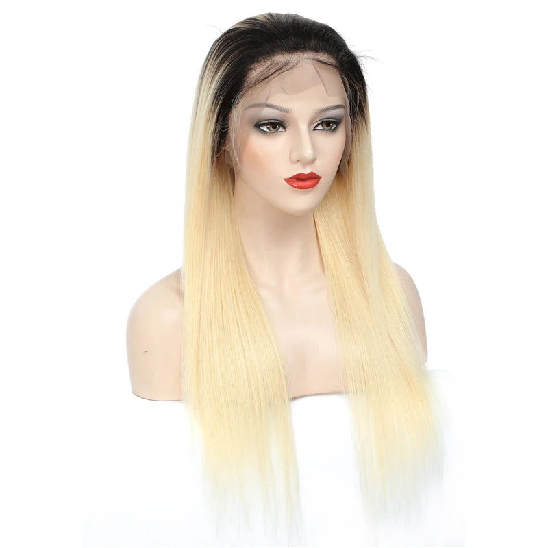 Swupod Straight Remy Human Hair 13x4 HD Lace Front Wig for Women T1B/613 Ombre Honey Blonde Black Frontal Glueless Pre Plucked