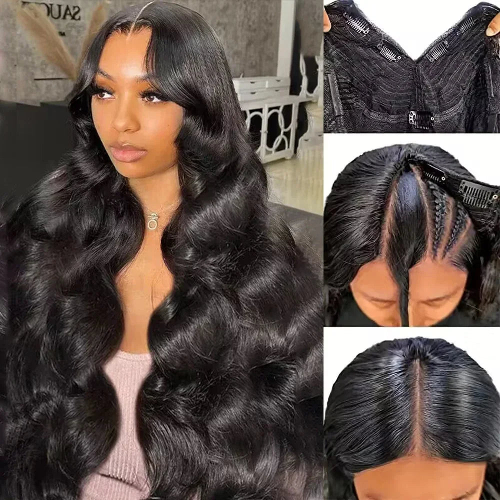 30 32 Inch Body Wave V Part Glueless Wig Human Hair No Leave Out Natural Colored Remy Human Hair Wigs For Women 200 Density