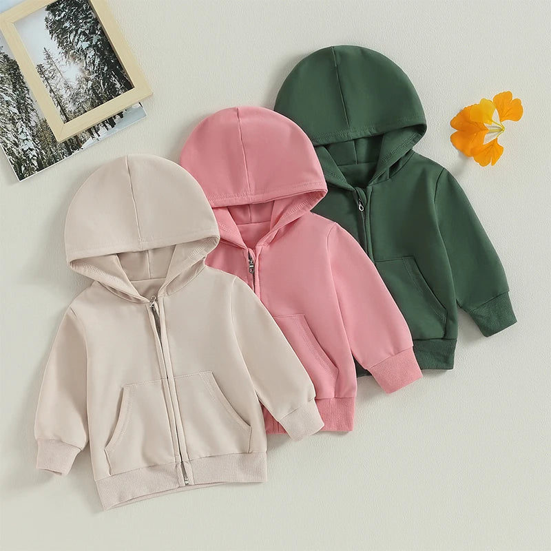 2023-06-22 Lioraitiin 0-5Years Toddler Boys Girls Hoodies Jacket Solid Zip Up Hooded Long Sleeve Kids Coat Fall Winter Outerwear