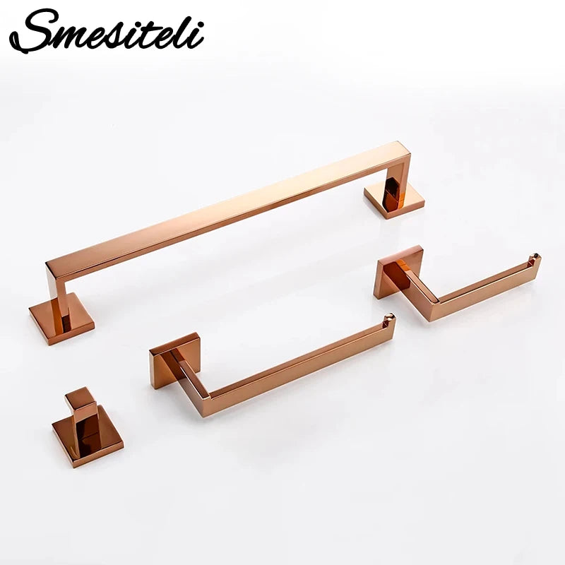 Rose Gold Bathroom Accessories Set Wall Mount Shelf Toilet Bath Hardware Paper Holder Towel Bar Rack Rail Rod Robe Hook Hanger