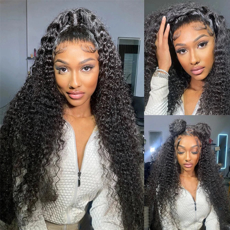 Nneka 250 Density 30 40 Inch Hd Transparent Deep Wave Frontal Wig Brazilian Glueless Wigs 13x4 Curly Lace Front Human Hair Wig