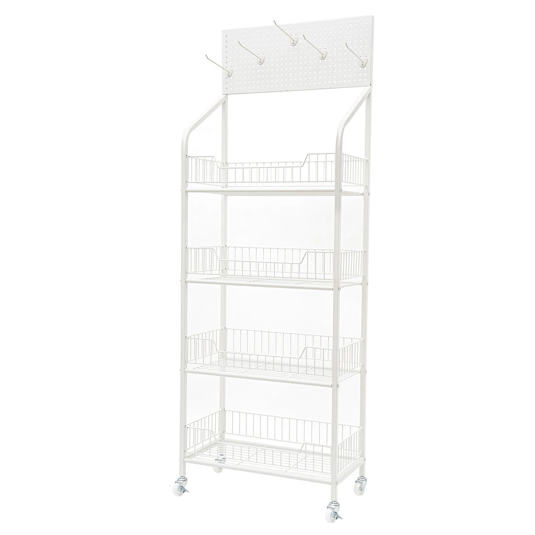 4-Tier Hanging Baskets, Cool-Rolled Steel, 88lbs Capacity, Movable Hooks, Lockable Wheels, Easy to Clean for Home Storage