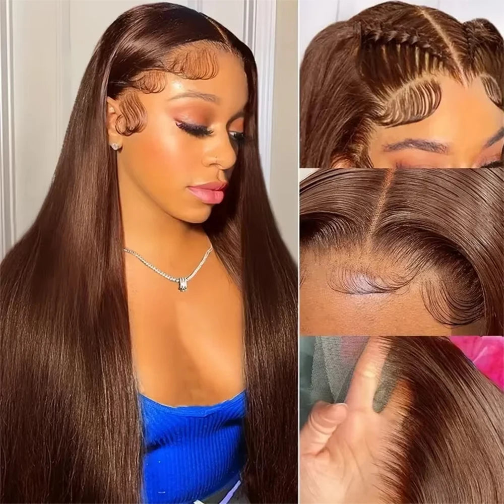 Chocolate Brown Straight Lace Front Wigs 13x6 Transparent Lace Frontal Wig Pre Plucked Remy 13x4 Brazilian Human Hair Wigs