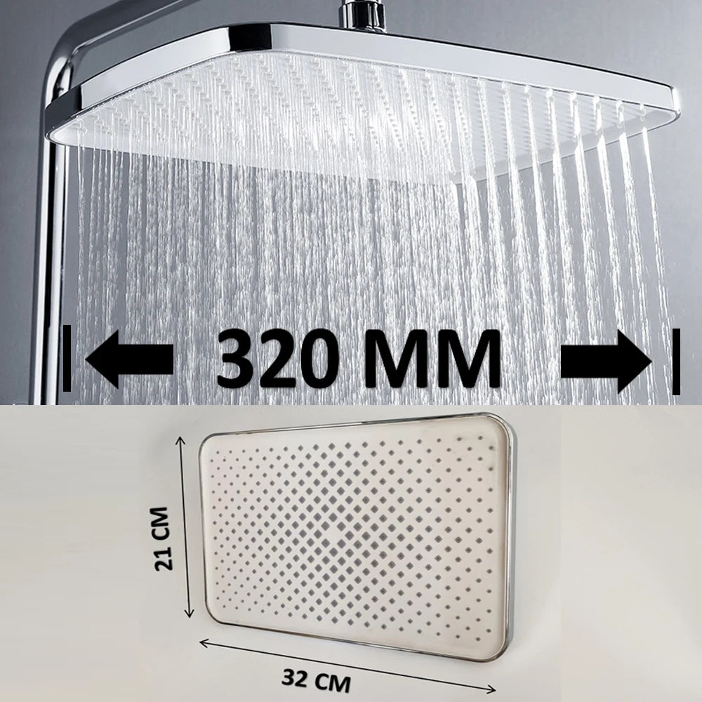 32 CM Silver Large Flow Supercharge Ceiling Mounted Shower Head Big Panel High Pressure Spray Nozzle Rainfall Bathroom Shower