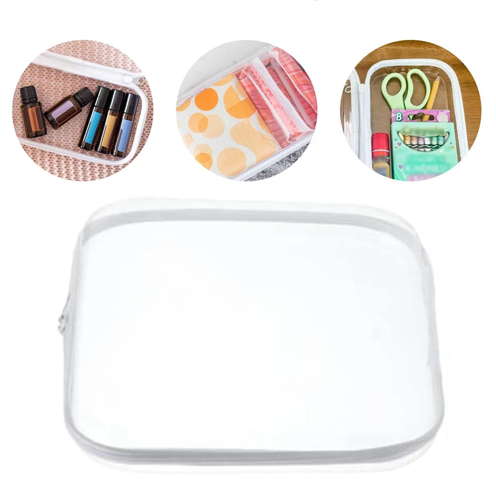 Zippered Hard Pouch Clothes Organizer Bag Portable Clear Storage Bins Multifunction Transparent Pencil Case for Home Storage