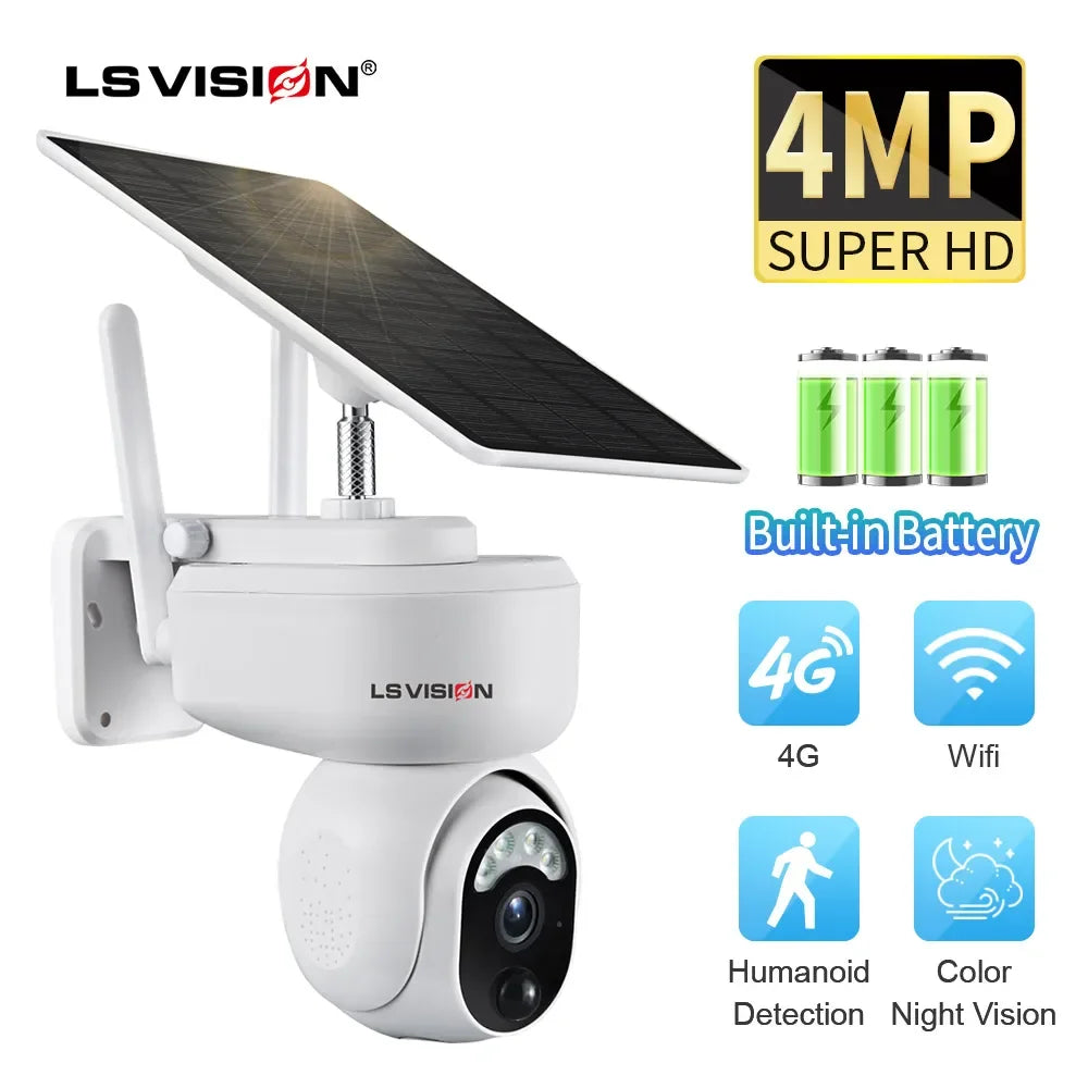 LS VISION 4MP 2K Multipurpose Outdoor 4G Solar Camera WIFI Wireless PTZ Motion Detection Two Way Audio Security Camera Indoor