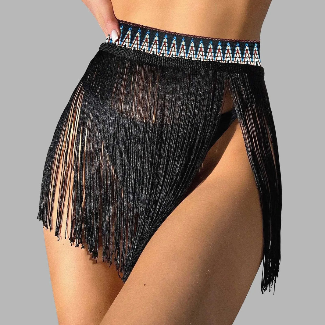 2025 New Women'S Beach Tassel Mini Skirt Bikini Triangle Swimsuit Short Skirts Bikini Beach Vacation Swimsuit Half Cover Skirt