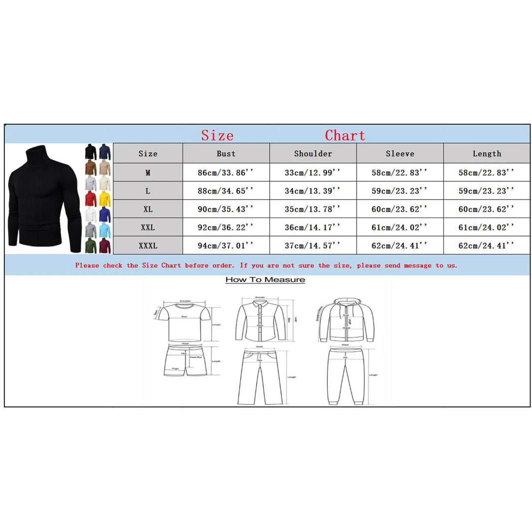 Men's Black Turtleneck Sweater Autumn Warm Solid Color Elastic Knitted Tops Long Sleeve Slim Theraml Underwear Tops Plus Size