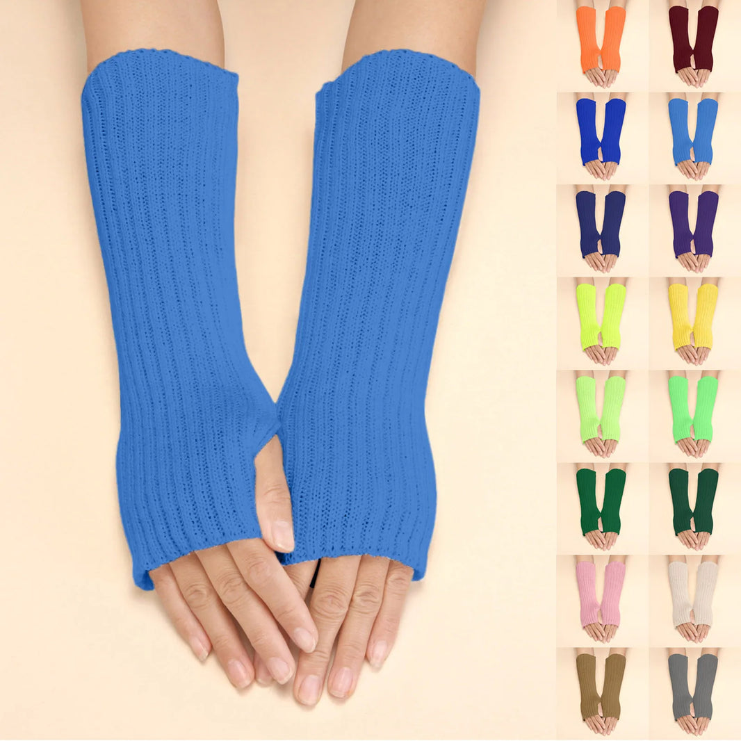 Women Autumn Winter Gloves Solid Color Multicolor Wool Long Knit Half Finger Gloves Mittens Men Women Fingerless Mittens митенки