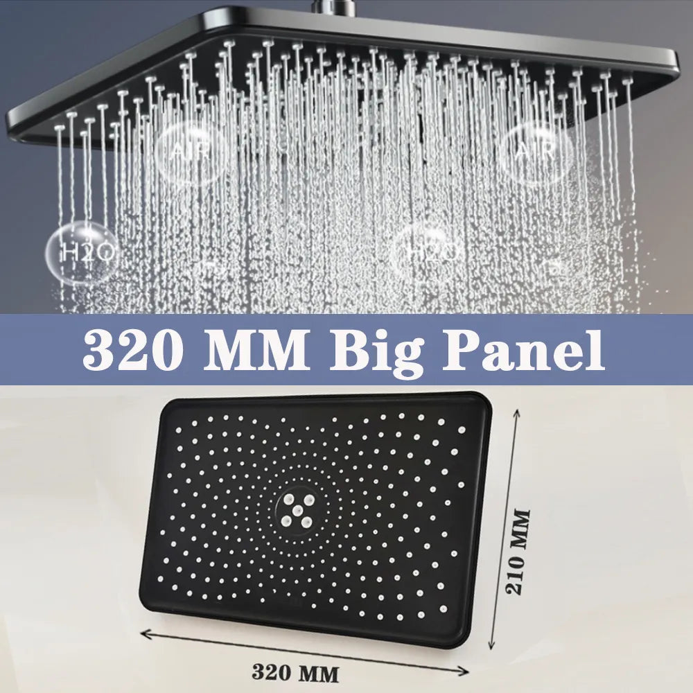 Black Large Flow Supercharge Ceiling Mounted Showerhead 360 Rotation Abs Thicken High Pressure Big Rainfall Bathroom Shower Head