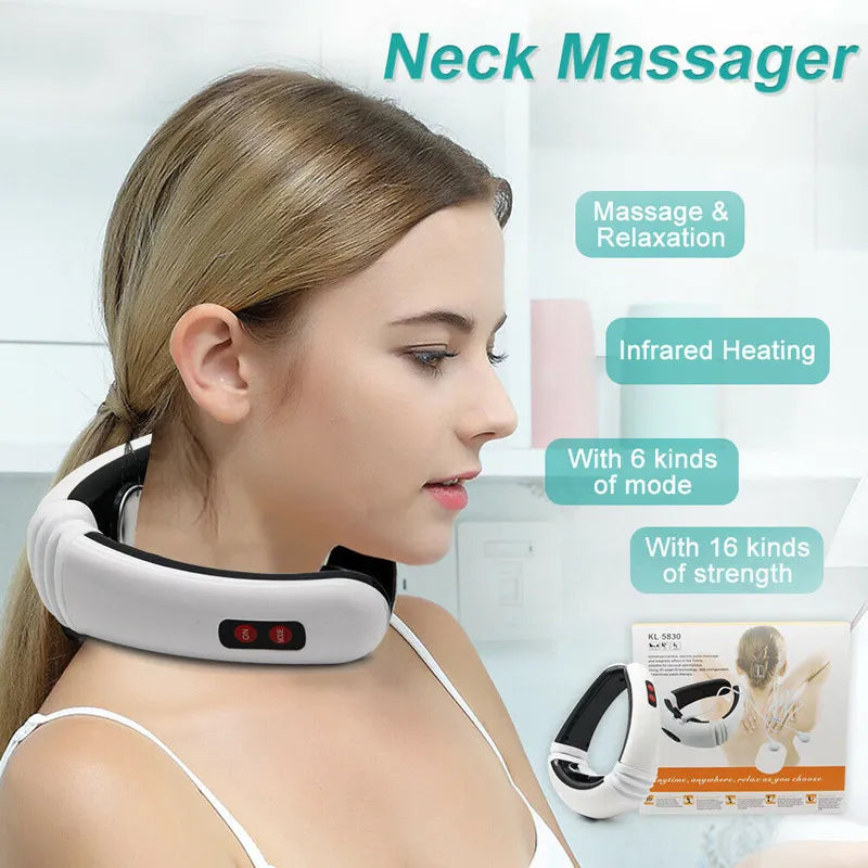 Health Care Tool Neck Massage Electric Pulse Back and Neck Infrared Heating Pain Relief Relaxation Intelligent Cervical Massager