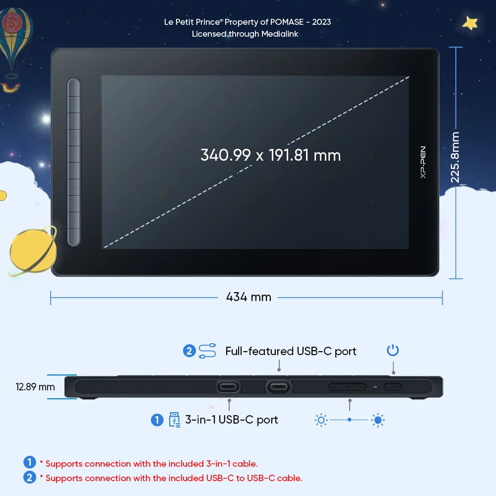 XPPen Artist 12/16 2nd Gen Little Prince Graphic Tablet Monitor 60 Tilt X3 Stylus Art Drawing Tablet for Android Windows Mac