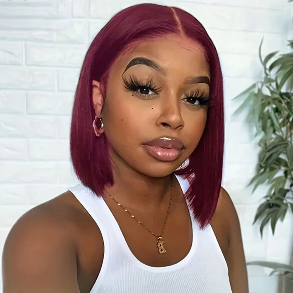99J Burgundy Lace Front Bob Wigs Human Hair 13x4 HD Lace Frontal Wigs Short Straight Bob Wigs for Black Women Human Hair 12 Inch