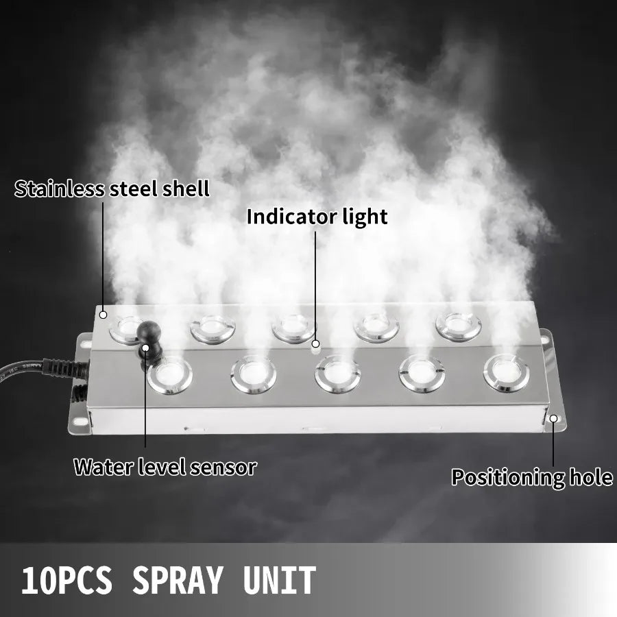 Mist Maker Fogger 10  Ultrasonic Mist Fogger with Waterproof Power Supply Ultrasonic Fogger Humidifier Stainless Steel Pond Mi