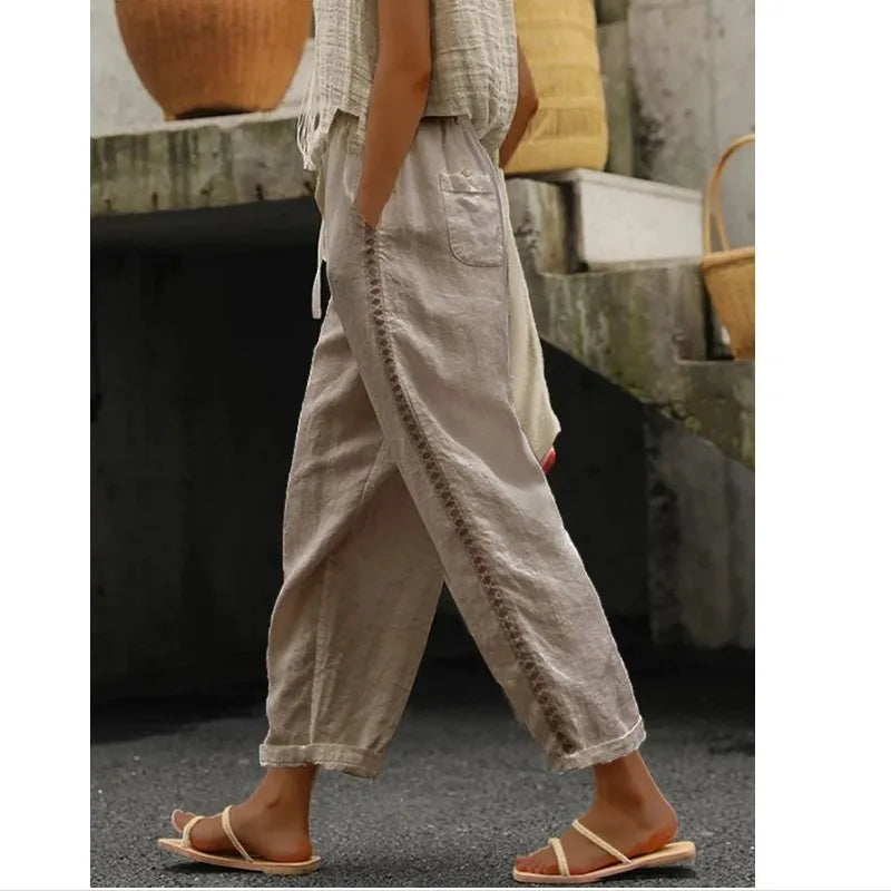 Wide Leg Pants Women Casual Straight Ankle Length Trousers High Waist Elastic Waist Lace Up Pockets Slacks 2025 Streetwear