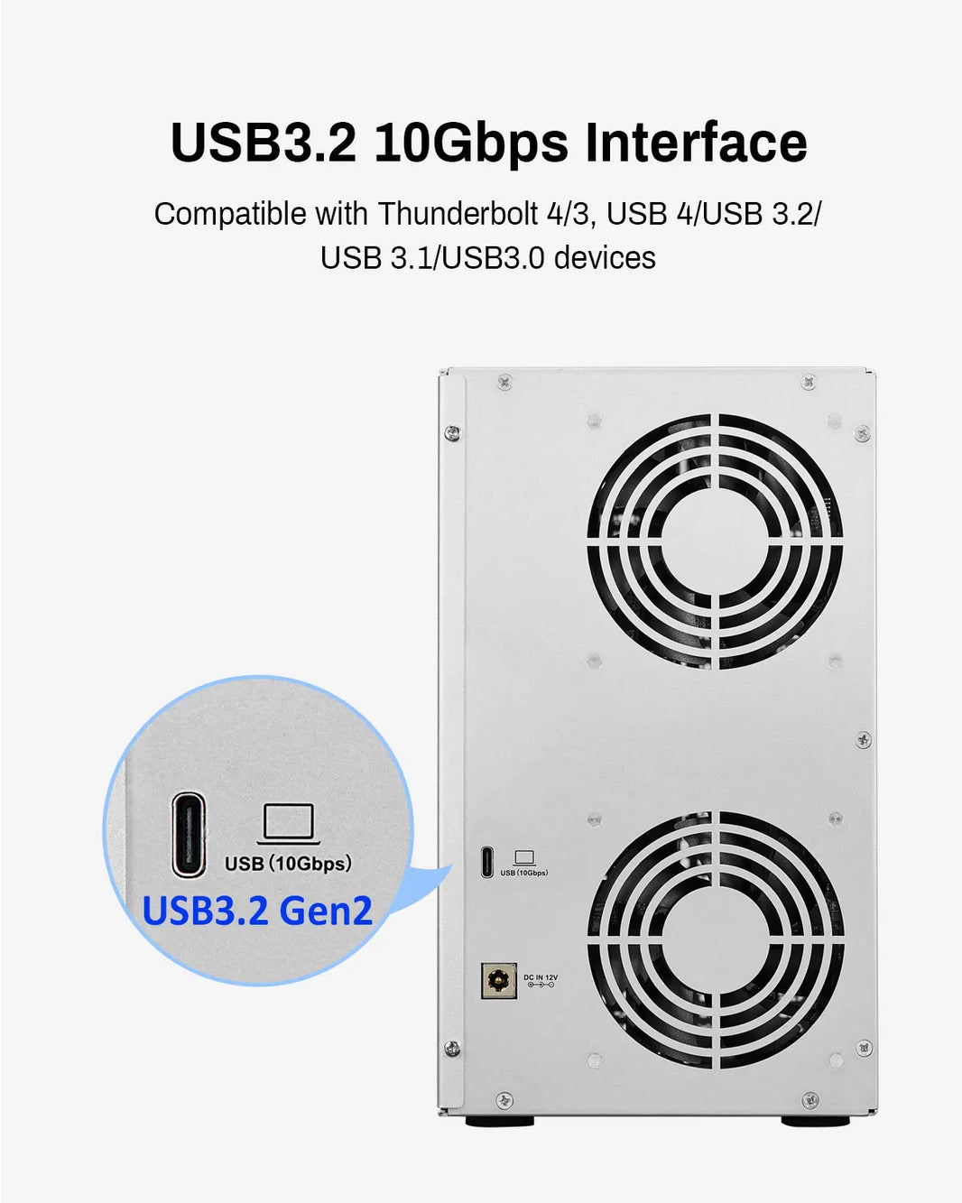 TERRAMASTER D6-320 External Hard Drive Enclosure - USB 3.2 Gen2 10Gbps Type-C HDD Storage Hot Swappable Plug and Play (Diskless)