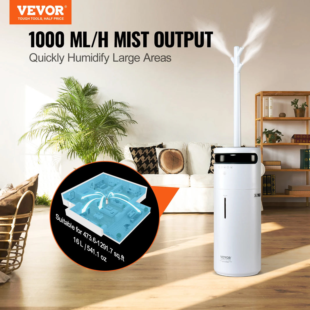 VEVOR Humidifier for Home Large Room Commercial Humidifier for Whole House 16L Water Tank 12h Timer Auto Shut-Off Greenhouse