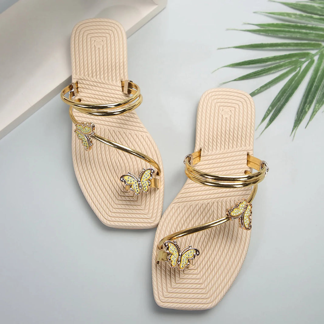 Fashionable Butterfly Pinch Toe Sandal Metal Strap Fat Sandals Summer New Holiday Outdoor Beach Sandals Shoes Woman 2024 Trend