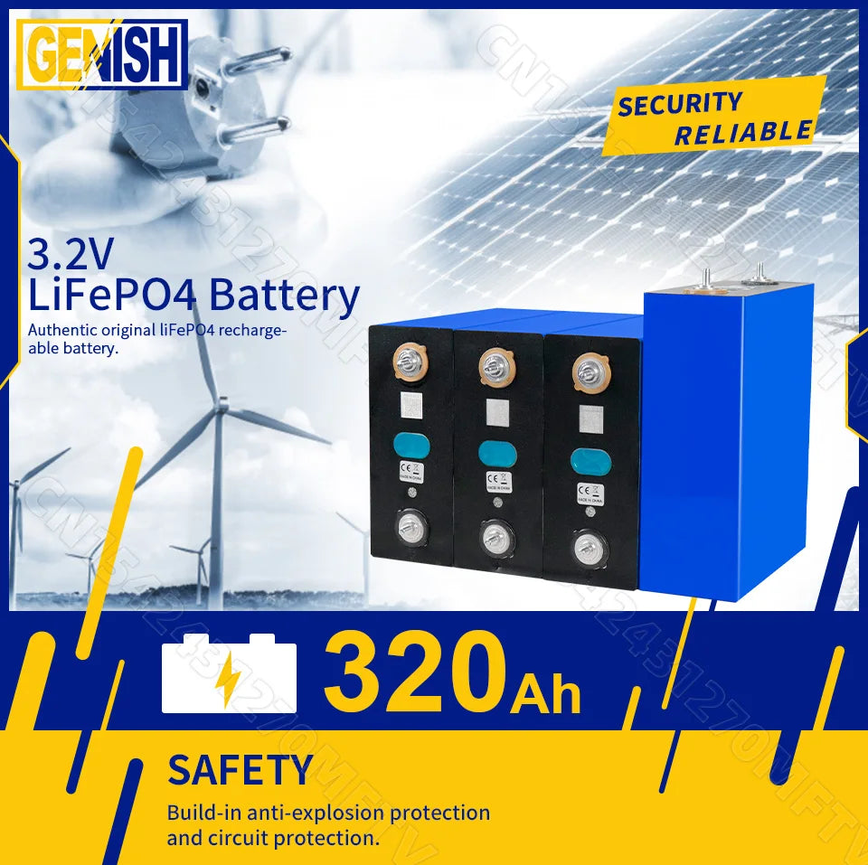 Grade A 320Ah LiFePO4 Battery 8000 Cycle 3.2V Rechargeable Batteria Lifepo4 Cell DIY 12V 24V 48V For Solar Storage RV EV Camping