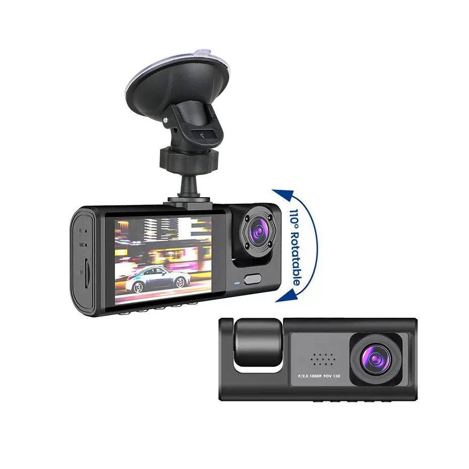 3 Channel Dash Cam for Car Camera Video Recorder Dashcam DVRs Black Box Dual Lens DVR with Rear View Camera 24H Parking Monitor